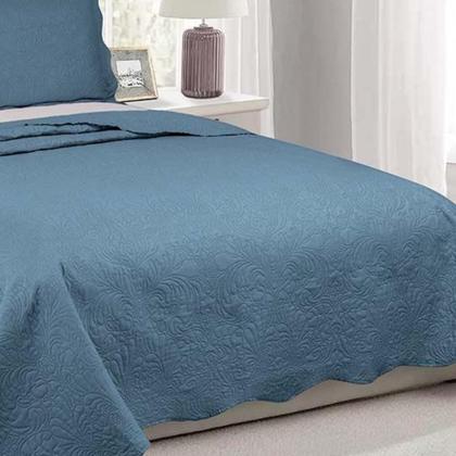 Imagem de Kit Colcha Cobre Leito Queen Bordado Dupla Face Liso e Estampado 3 Peças Colcha e Porta Travesseiros