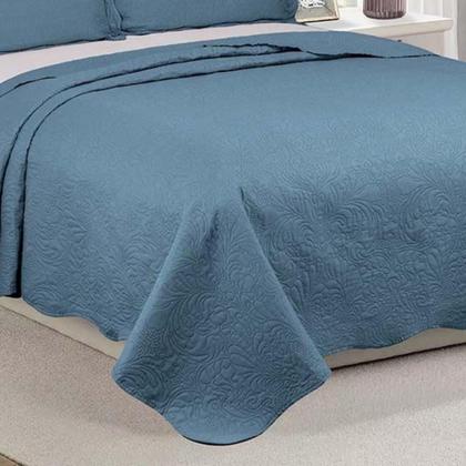 Imagem de Kit Colcha Cobre Leito Queen Bordado Dupla Face Liso e Estampado 3 Peças Colcha e Porta Travesseiros