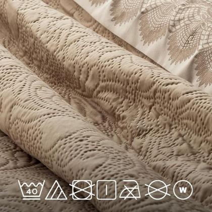 Imagem de Kit Colcha Cobre Leito Queen Bordado Dupla Face Liso e Estampado 3 Peças Colcha e Porta Travesseiros