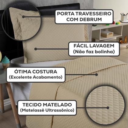 Imagem de Kit Colcha Cobre Leito Solteiro 2 Peças 170 Fios Cama Box e Padrão Com Porta Travesseiro Menino Menina Infantil Kids Slim Liso