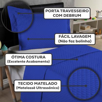 Imagem de Kit Colcha Cobre Leito Solteiro 2 Peças 170 Fios Cama Box e Padrão Com Porta Travesseiro Menino Menina Infantil Kids Slim Liso