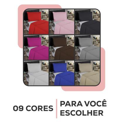 Imagem de Kit Colcha Cobre Leito Solteiro 2 Peças 170 Fios Cama Box e Padrão Com Porta Travesseiro Menino Menina Infantil Kids Slim Liso
