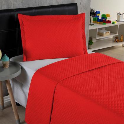 Imagem de Kit Colcha Cobre Leito Solteiro 2 Peças 170 Fios Cama Box e Padrão Com Porta Travesseiro Menino Menina Infantil Kids Slim Liso