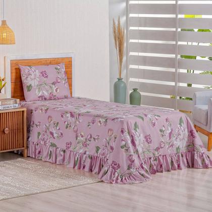 Imagem de Kit Colcha Cobre Leito Solteiro 200 Fios Toque Macio 2 Peças com Porta Travesseiro