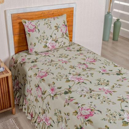 Imagem de Kit Colcha Cobre Leito Solteiro 200 Fios Toque Macio 2 Peças com Porta Travesseiro