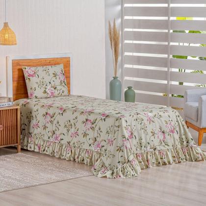 Imagem de Kit Colcha Cobre Leito Solteiro 200 Fios Toque Macio 2 Peças com Porta Travesseiro