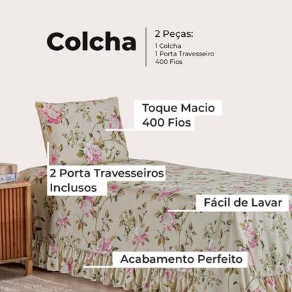 Imagem de Kit Colcha Cobre Leito Solteiro 200 Fios Toque Macio 2 Peças com Porta Travesseiro