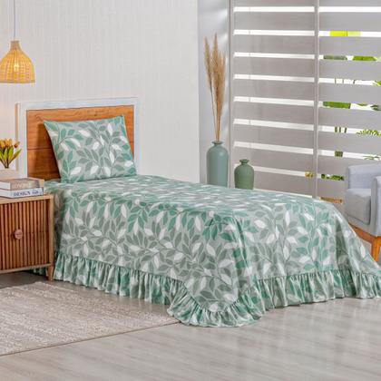 Imagem de Kit Colcha Cobre Leito Solteiro 200 Fios Toque Macio 2 Peças com Porta Travesseiro