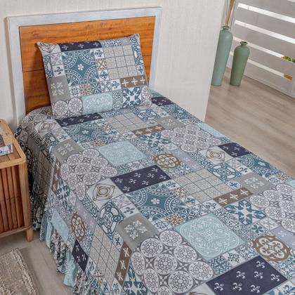 Imagem de Kit Colcha Cobre Leito Solteiro 200 Fios Toque Macio 2 Peças com Porta Travesseiro