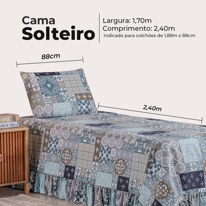 Imagem de Kit Colcha Cobre Leito Solteiro 200 Fios Toque Macio 2 Peças com Porta Travesseiro