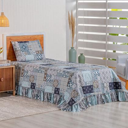 Imagem de Kit Colcha Cobre Leito Solteiro 200 Fios Toque Macio 2 Peças com Porta Travesseiro