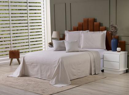 Imagem de Kit Colcha Cobre Leito Solteiro + Cortina 3 Metros Tecido Rústico Topázio 5 Peças