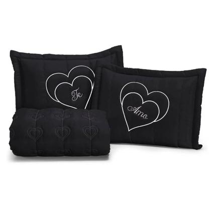 Imagem de Kit Colcha Cobre Leito Te Amo Casal Box Matelado Toque Macio Varias Cores 