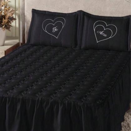 Imagem de Kit Colcha Cobre Leito Te Amo Casal Box Matelado Toque Macio Varias Cores 