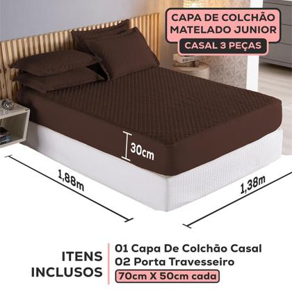 Imagem de Kit Colcha de Cama Casal com Elástico Cobre Leito 3 Peças Tecido Liso Matelado Roupa de Cama Premium