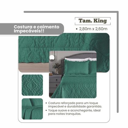 Imagem de Kit Colcha Grande Casal King 3 peças cor Verde para Cama Box