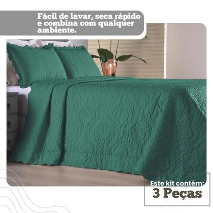 Imagem de Kit Colcha Grande Casal King 3 peças cor Verde para Cama Box