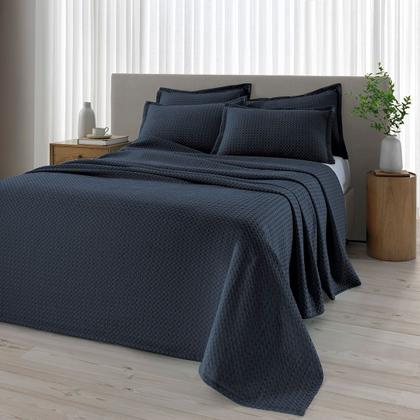 Imagem de Kit Colcha King Döhler Provença Azul Marinho 3 peças