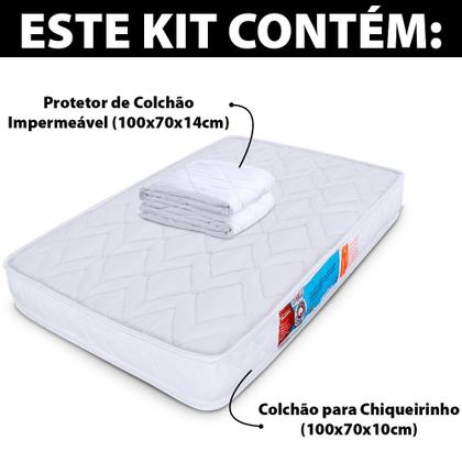 Imagem de Kit Colchão Chiqueirinho Cercadinho Mini Berço + Protetor Capa Impermeável 100x70x10cm - BF Colchões