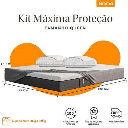 Imagem de Kit Colchão Emma Original Queen + 2 Travesseiros Antiestresse + Protetor de Colchão Solteiro + 2 Protetores Travesseiro Máxima Proteção