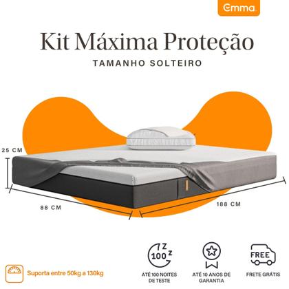 Imagem de Kit Colchão Emma Original Solteiro + Travesseiro Antiestresse + Protetor de Colchão Solteiro + Protetor Travesseiro Máxima Proteção