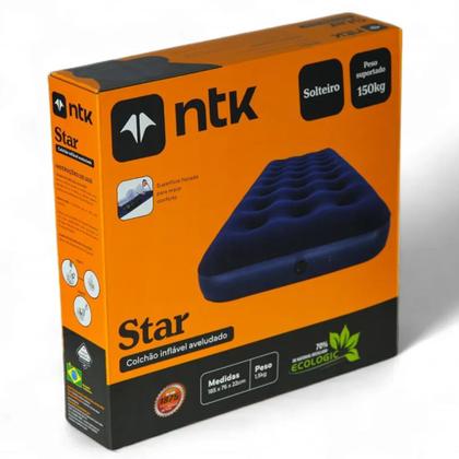 Imagem de Kit Colchao Inflavel Solteiro Star Ntk 150 Kg + Bomba para Inflar Manual Ideal para Camping e Pesca