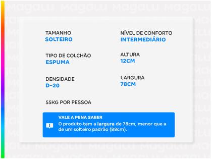 Imagem de Kit Colchão Solteiro Plumatex Espuma D20 12x78cm