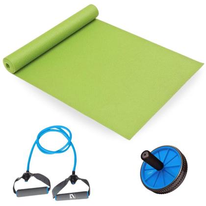 Imagem de Kit Colchonete 1,73m + Extensor Elastico 1 Via + Roda para Abdominal para Yoga / Pilates / Exercicios  Liveup Sports 