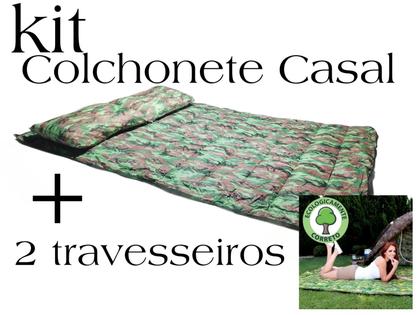 Imagem de Kit Colchonete Casal Camping Acampamento + 2 Travesseiros Camping Viagem Pescaria Dobrável Compacto