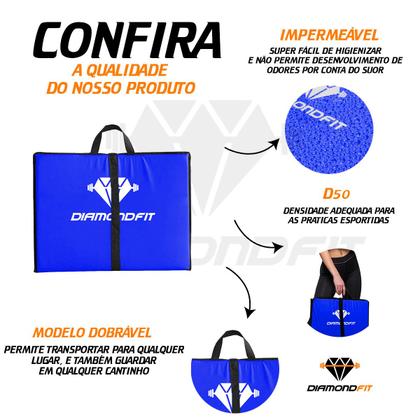 Imagem de Kit Colchonete Dobrável D50 Academia Maleta + Par de Caneleira 2Kg Musculação Fitness Tornozeleira Azul