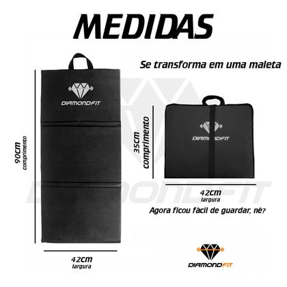 Imagem de Kit Colchonete Dobrável D50 Academia Maleta + Par de Caneleira 3Kg Musculação Fitness Tornozeleira Preto