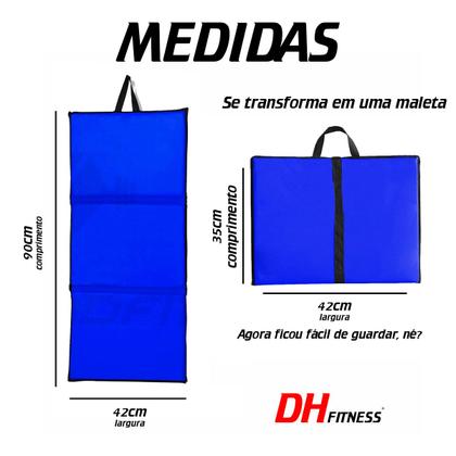 Imagem de Kit Colchonete Dobrável D50 Academia Maleta Par de Tornozeleira 1KG Musculação Fitness Caneleira Azul