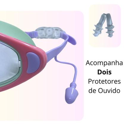 Imagem de Kit Colete Infantil Sereia com Manga Acima 3 Anos + Oculos de Natacao com Bandana Protecao Uv/ Antiembacante Azul  Mor 