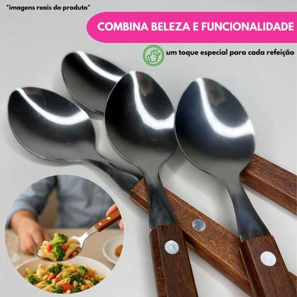 Imagem de Kit Colher De Mesa Cabo Madeira Refeição Sopa 20cm Talher Utensílio Cozinha