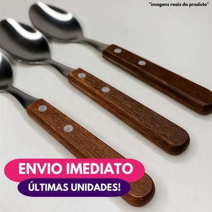Imagem de Kit Colher De Mesa Cabo Madeira Refeição Sopa 20cm Talher Utensílio Cozinha
