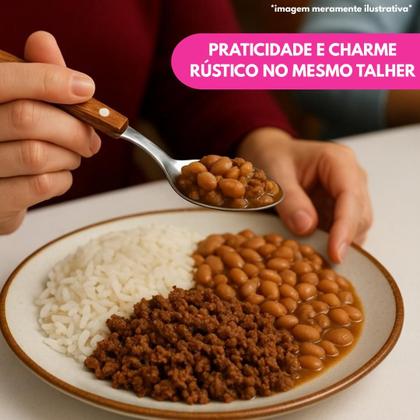 Imagem de Kit Colher De Mesa Cabo Madeira Refeição Sopa 20cm Talher Utensílio Cozinha