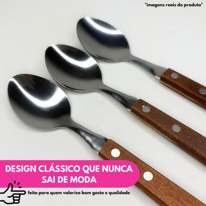 Imagem de Kit Colher De Mesa Cabo Madeira Refeição Sopa 20cm Talher Utensílio Cozinha