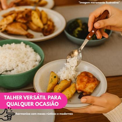 Imagem de Kit Colher De Mesa Cabo Madeira Refeição Sopa 20cm Talher Utensílio Cozinha