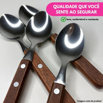 Imagem de Kit Colher De Mesa Cabo Madeira Refeição Sopa 20cm Talher Utensílio Cozinha