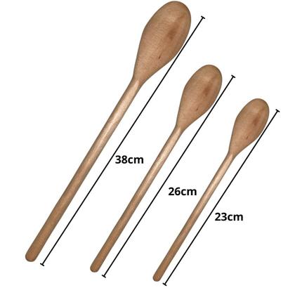 Imagem de Kit Colher de Pau Oval Madeira 3 Tamanhos 23cm, 26cm e 38cm