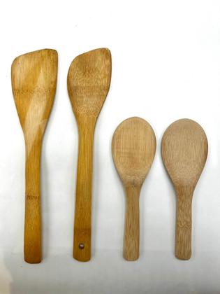 Imagem de Kit Colher De Pau Utensílios Em Bambu(4 talheres +suporte)