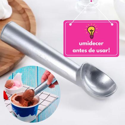 Imagem de Kit Colher Pegador Concha Alumínio Fosco Bola Sorvete Açaí Sobremesa Sorveteria