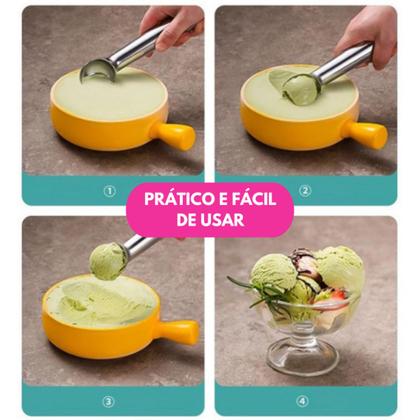 Imagem de Kit Colher Pegador Concha Alumínio Fosco Bola Sorvete Açaí Sobremesa Sorveteria