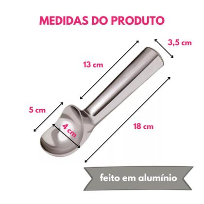 Imagem de Kit Colher Pegador Concha Alumínio Fosco Bola Sorvete Açaí Sobremesa Sorveteria