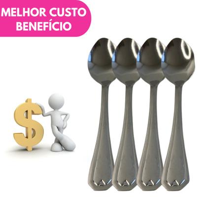Imagem de Kit Colher Sobremesa Aço Inox Premium Conjunto Talher Resistente Jogo Sorvete Doces Caldos Receitas