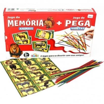 Imagem de Kit Com 02 Jogos Pega Vareta C/21 + Jogo DA Memoria Animais + Futebol De Botão Com 2 Times Mini Toys