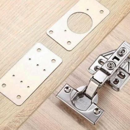 Imagem de Kit Com 02 Placa De Reparo Para Consertar Dobradiça Armário Mdf + 12 Parafusos