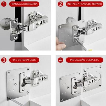 Imagem de Kit Com 02 Placa De Reparo Para Consertar Dobradiça Armário Mdf + 12 Parafusos