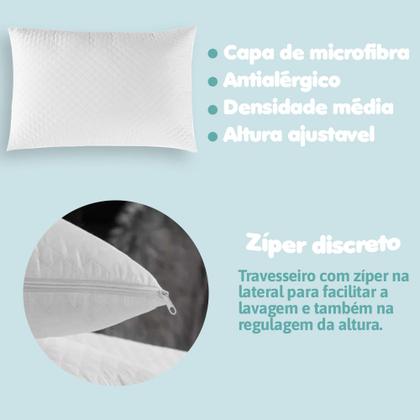 Imagem de Kit com 02 Travesseiros Regulagem de Altura - 70cm x 50cm - Travesseiro Matelado