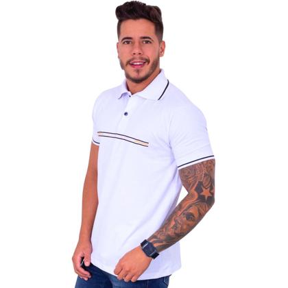 Imagem de Kit com 03 Camisetas Gola Polo Masculina Casual Básica Estampada 100% Algodão